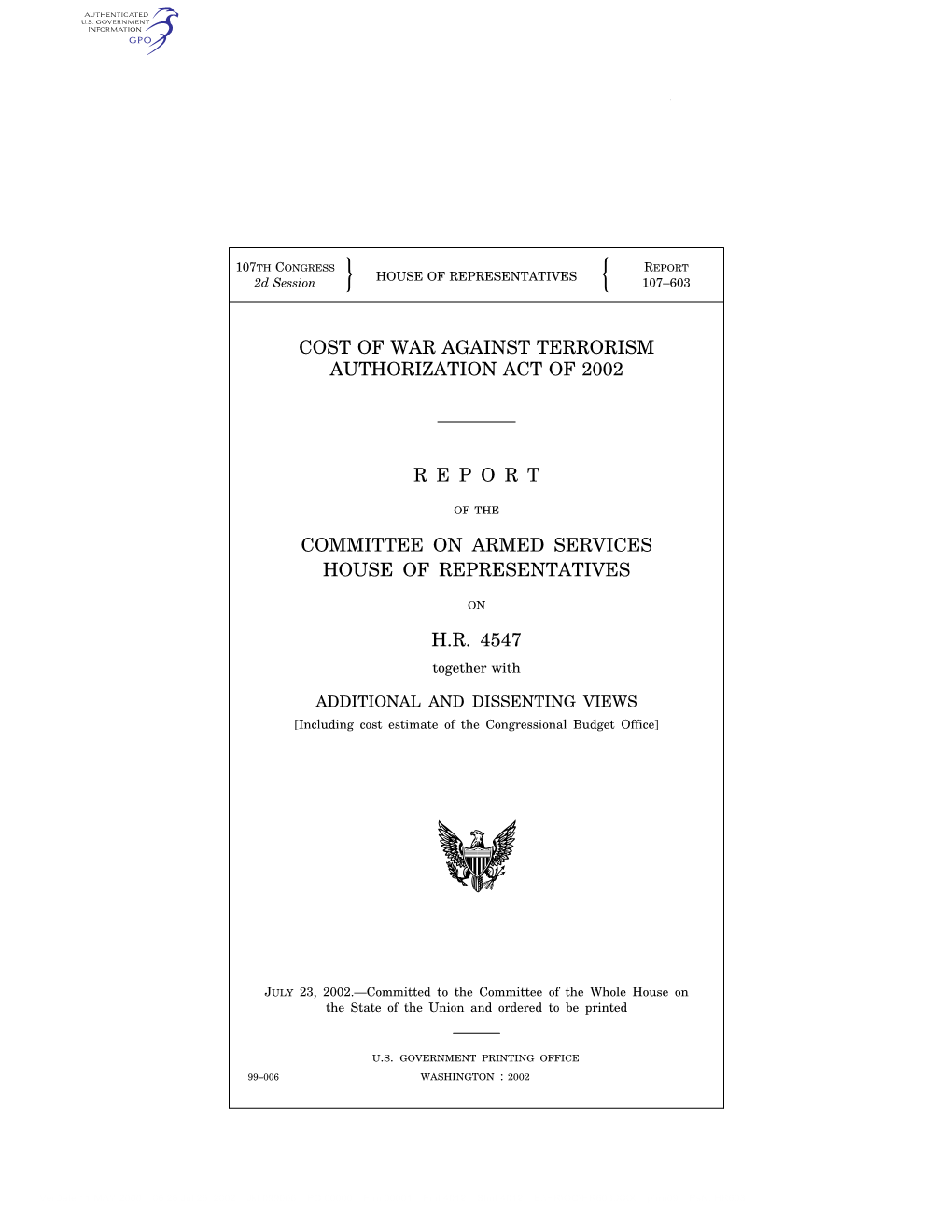 Cost of War Against Terrorism Authorization Act of 2002