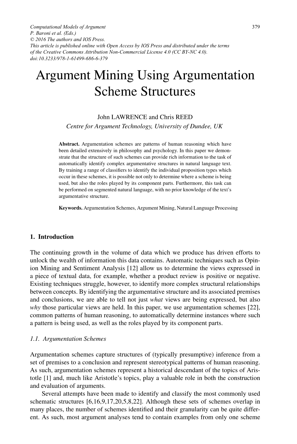 Argument Mining Using Argumentation Scheme Structures