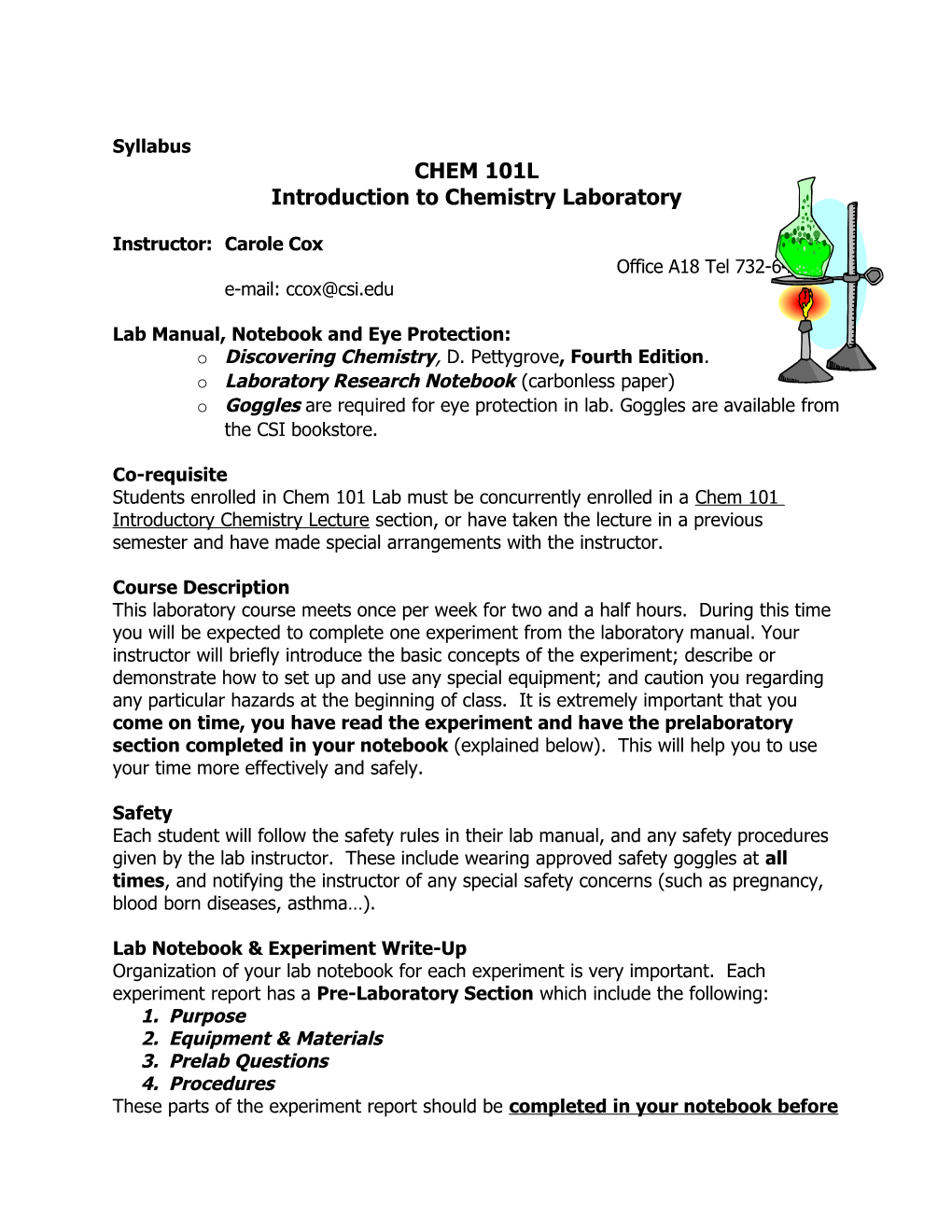 CHEM 101L – Introductory Chemistry Laboratory