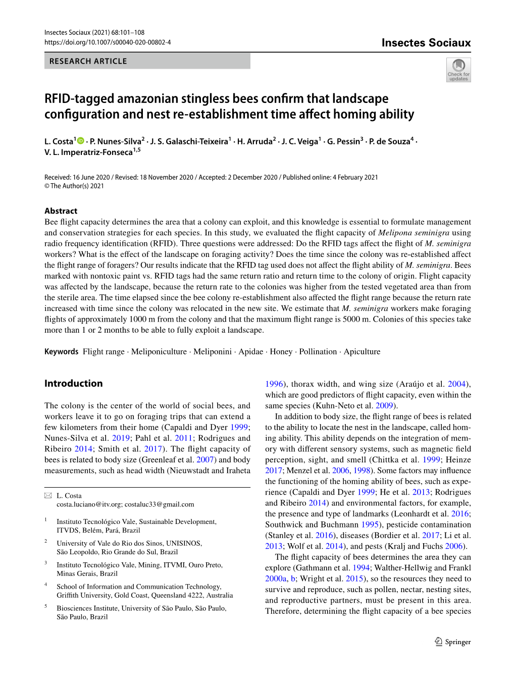 RFID-Tagged Amazonian Stingless Bees Confirm That Landscape