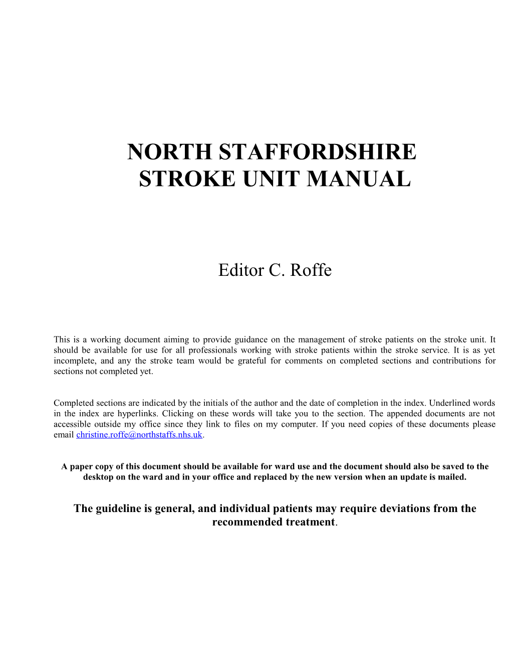 North Staffs Stroke Unit Manual