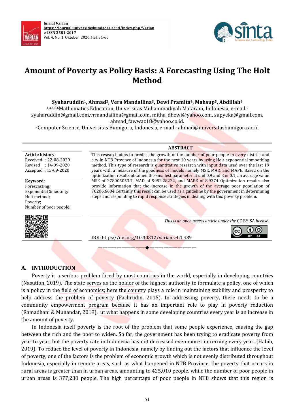 A Forecasting Using the Holt Method