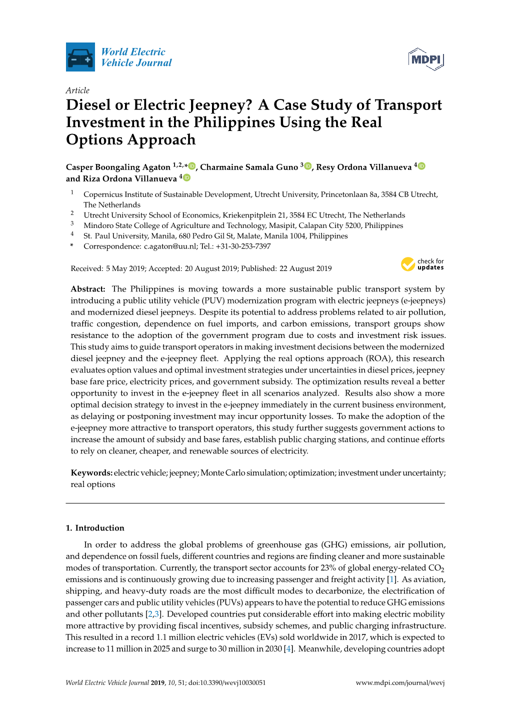 Diesel Or Electric Jeepney? a Case Study of Transport Investment in the Philippines Using the Real Options Approach