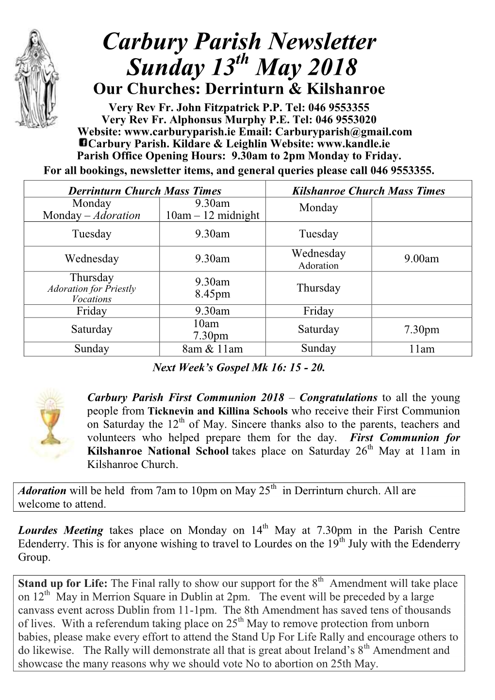 Carbury Parish Newsletter Sunday 13 May 2018