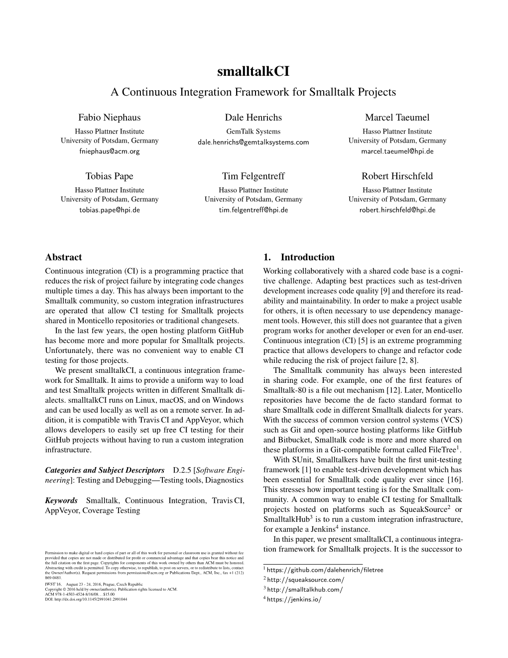 Smalltalkci a Continuous Integration Framework for Smalltalk Projects