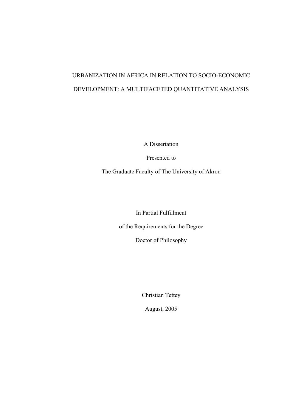 Urbanization in Africa in Relation to Socio-Economic