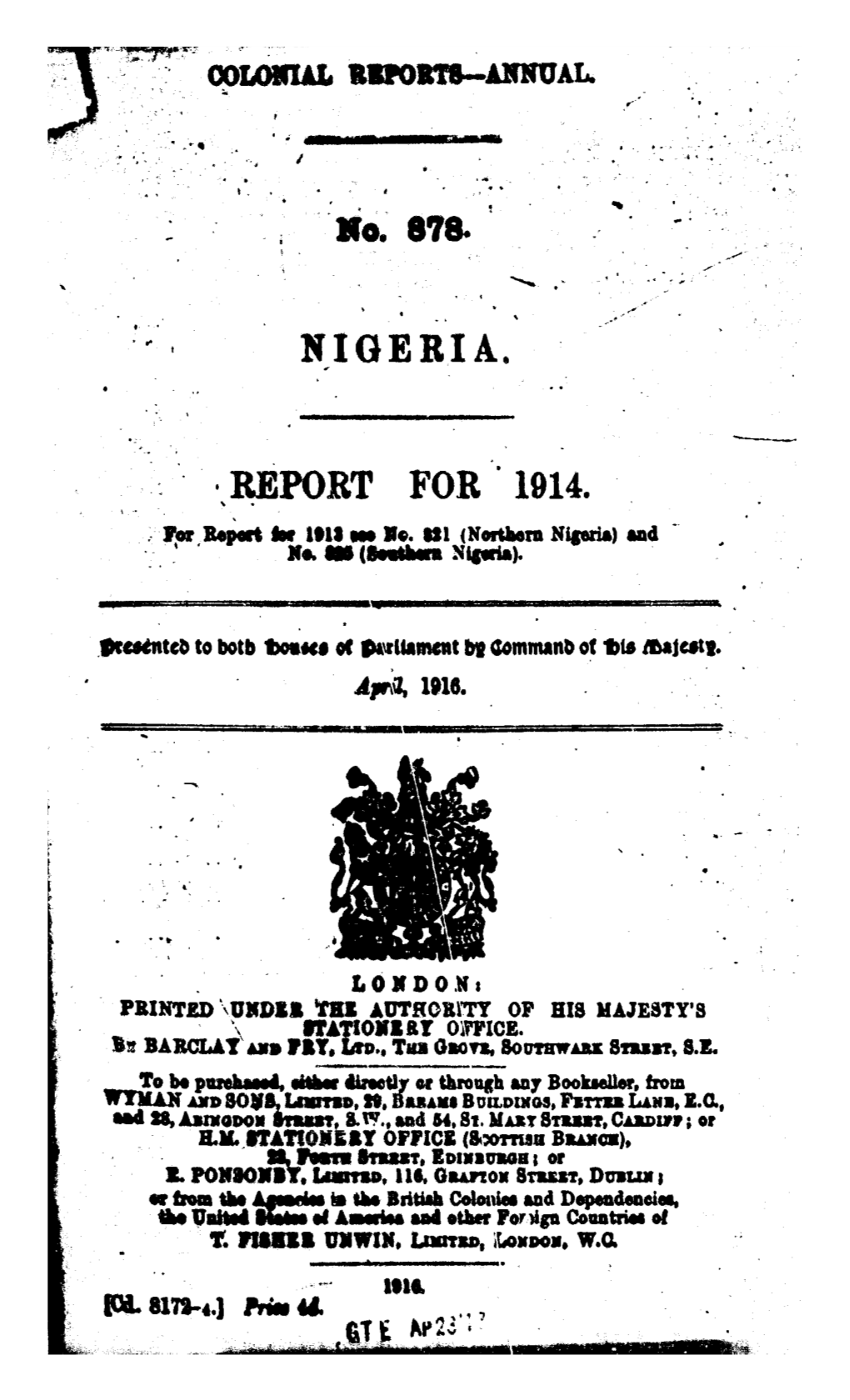Annual Report of the Colonies, Nigeria, 1914