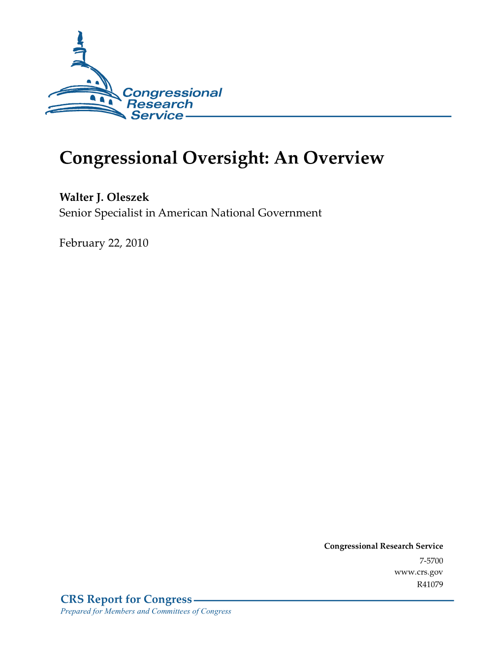 Congressional Oversight: an Overview