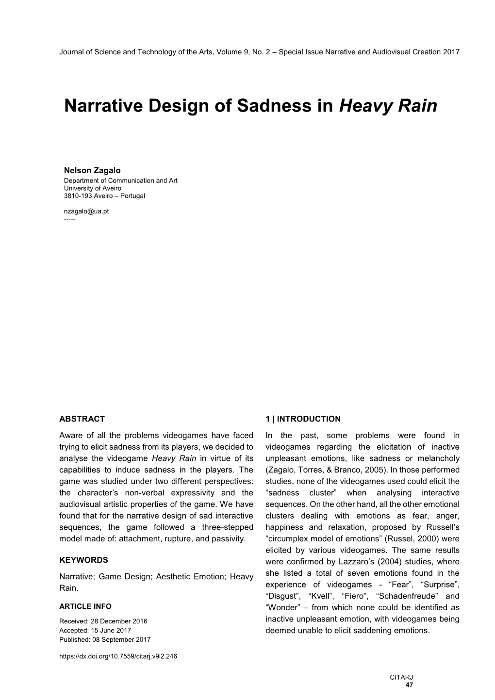 Narrative Design of Sadness in Heavy Rain