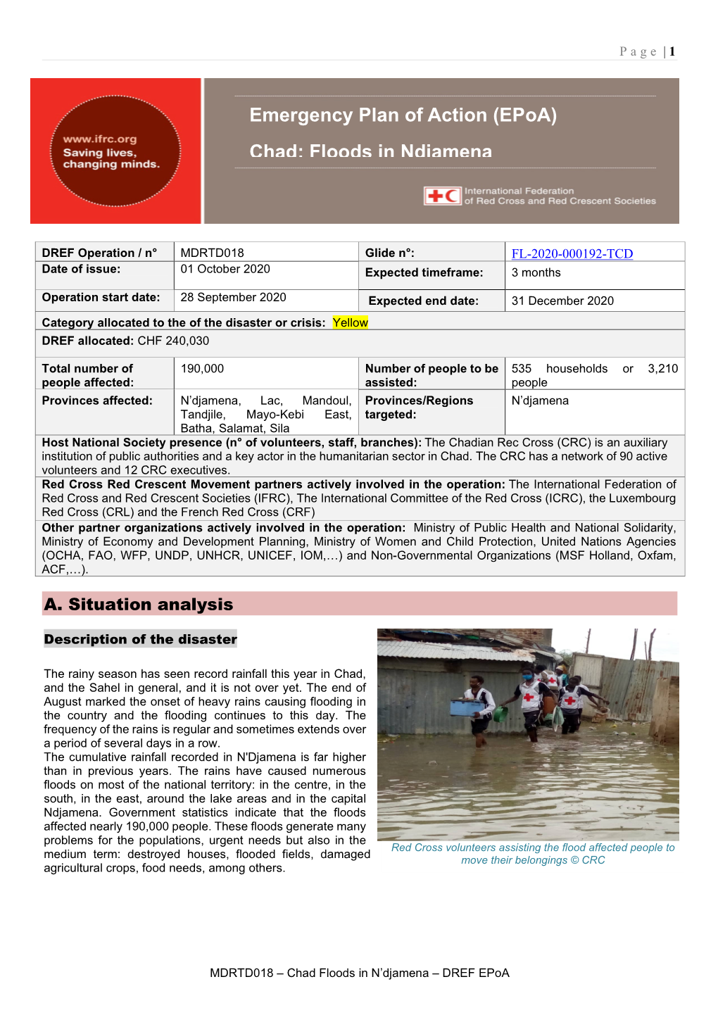 Emergency Plan of Action (Epoa) Chad: Floods in Ndjamena