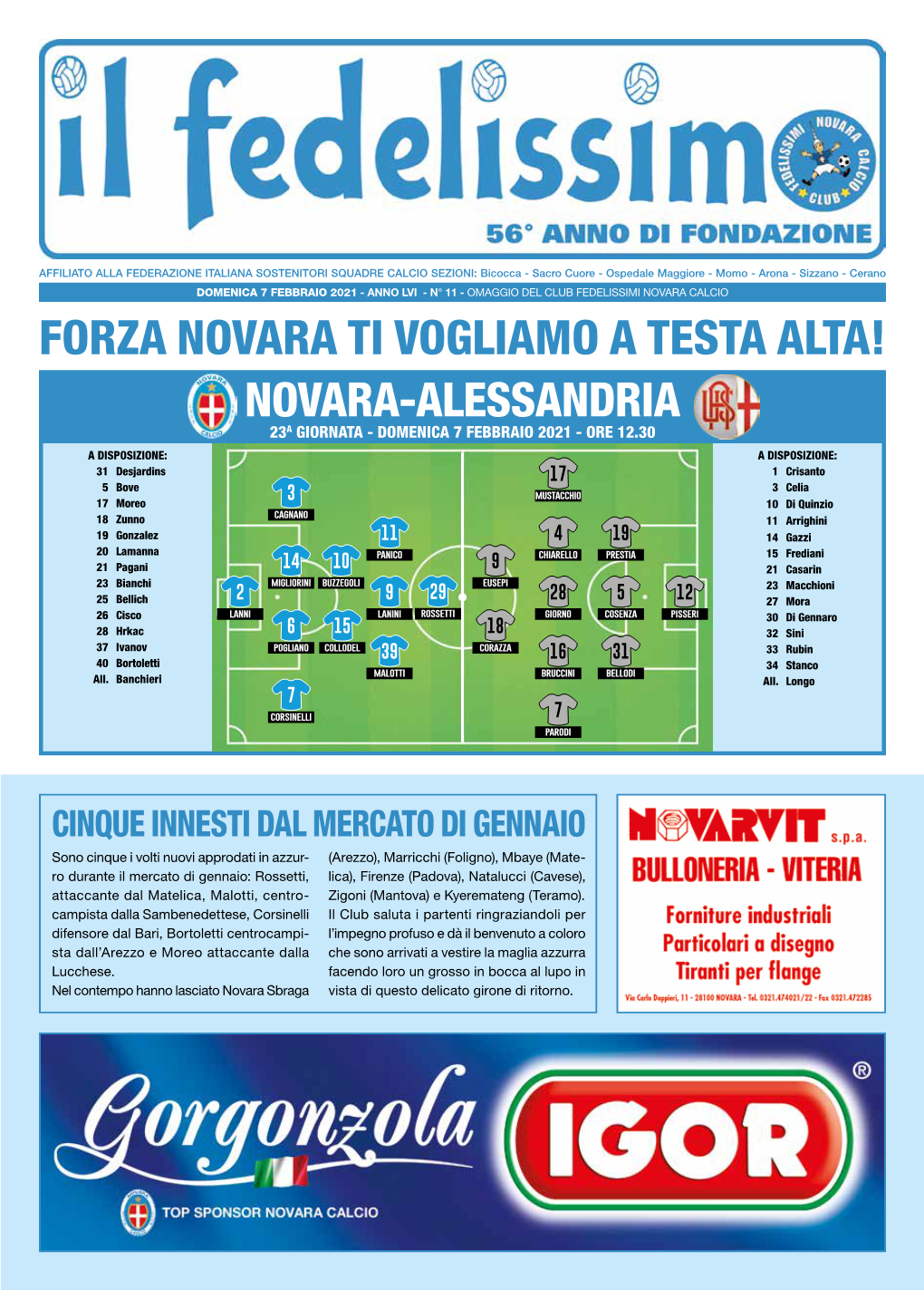 Forza Novara Ti Vogliamo a Testa Alta