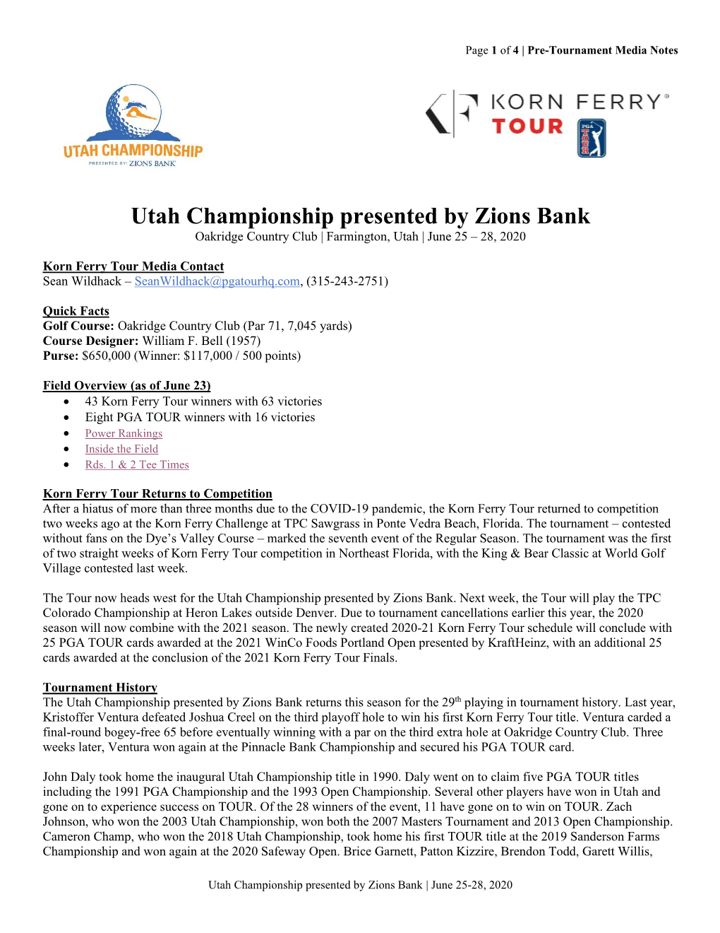 Utah Championship Presented by Zions Bank Oakridge Country Club | Farmington, Utah | June 25 – 28, 2020