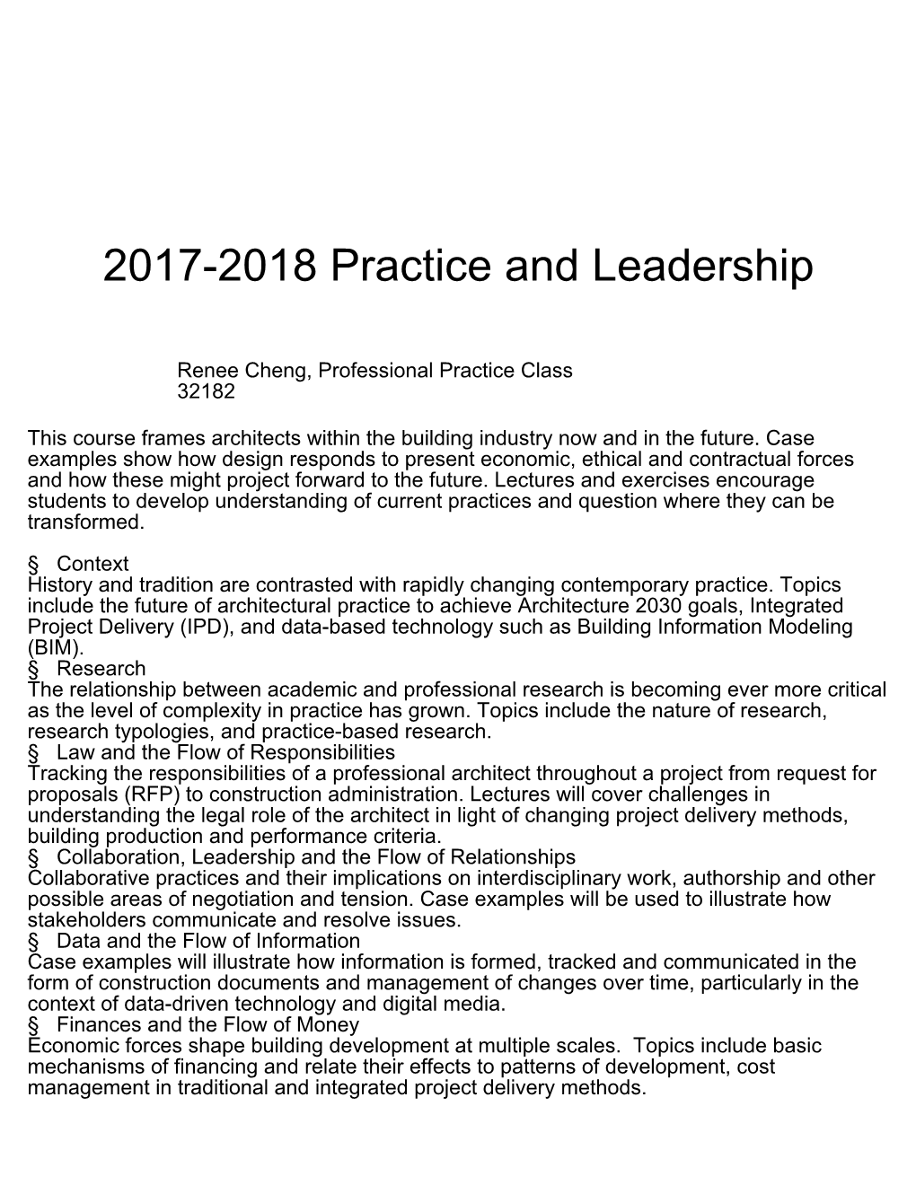 2017-2018 Practice and Leadership