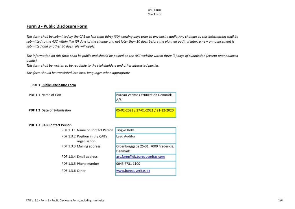 Form 3 - Public Disclosure Form