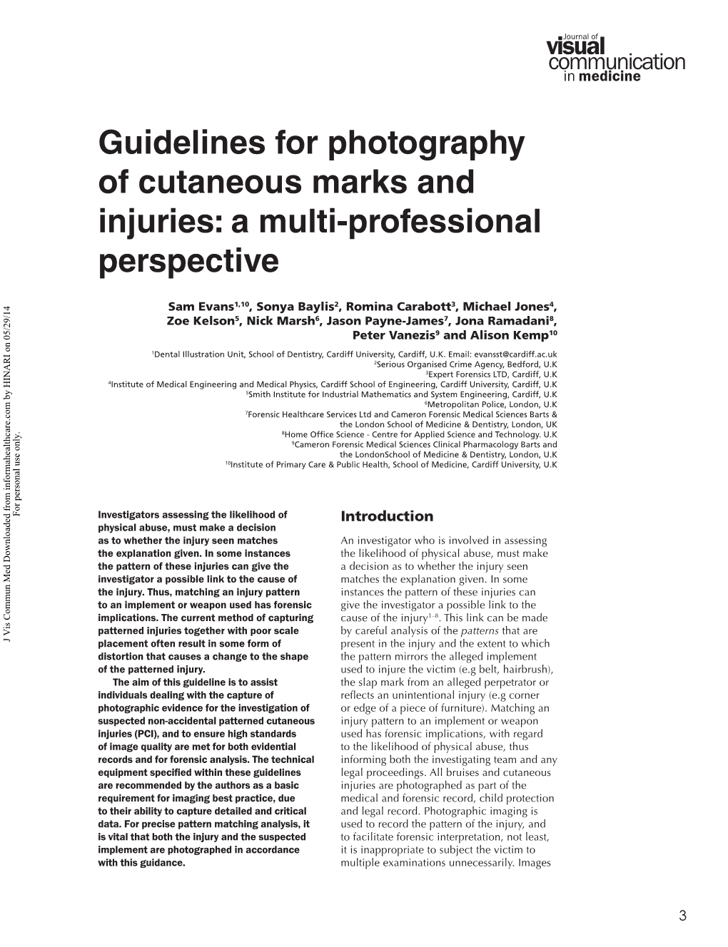 Guidelines for Photography of Cutaneous Marks and Injuries: a Multi-Professional Perspective