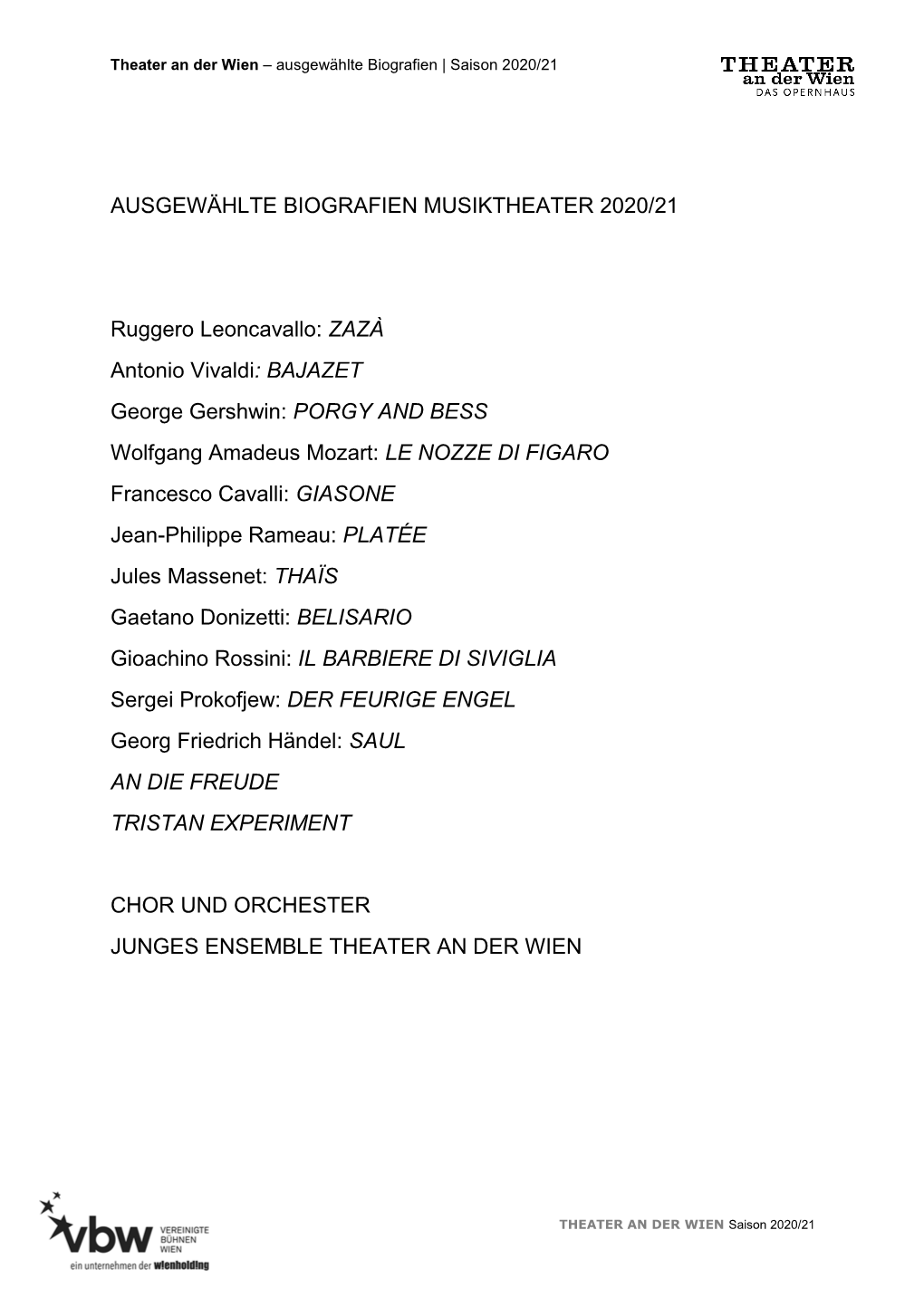 Ausgewählte Biografien Musiktheater 2020/21