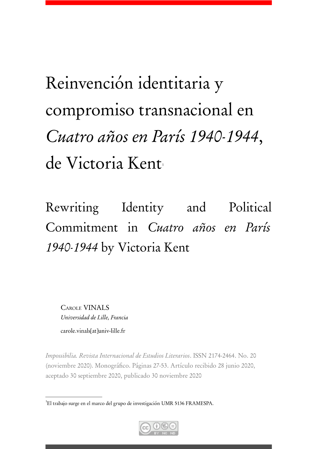 Cuatro Años En París 1940-1944, De Victoria Kent1