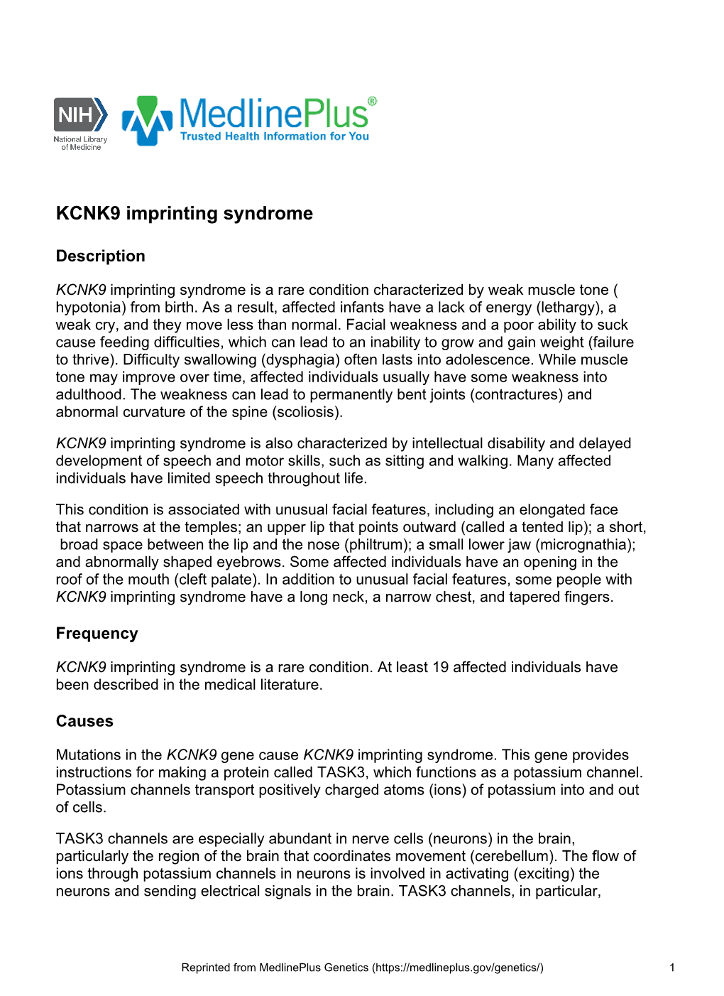 KCNK9 Imprinting Syndrome