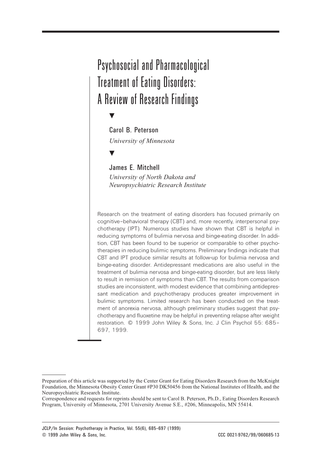 Psychosocial and Pharmacological Treatment of Eating Disorders: a Review of Research Findings ᮢ