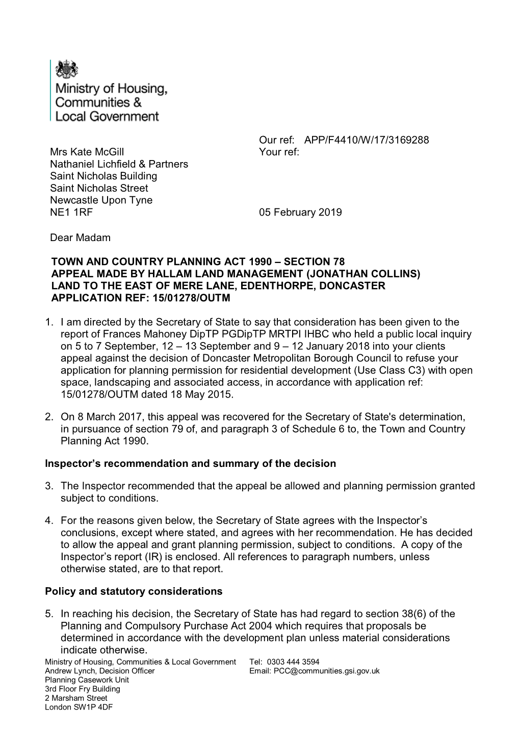 Land to the East of Mere Lane, Edenthorpe, Doncaster Application Ref: 15/01278/Outm