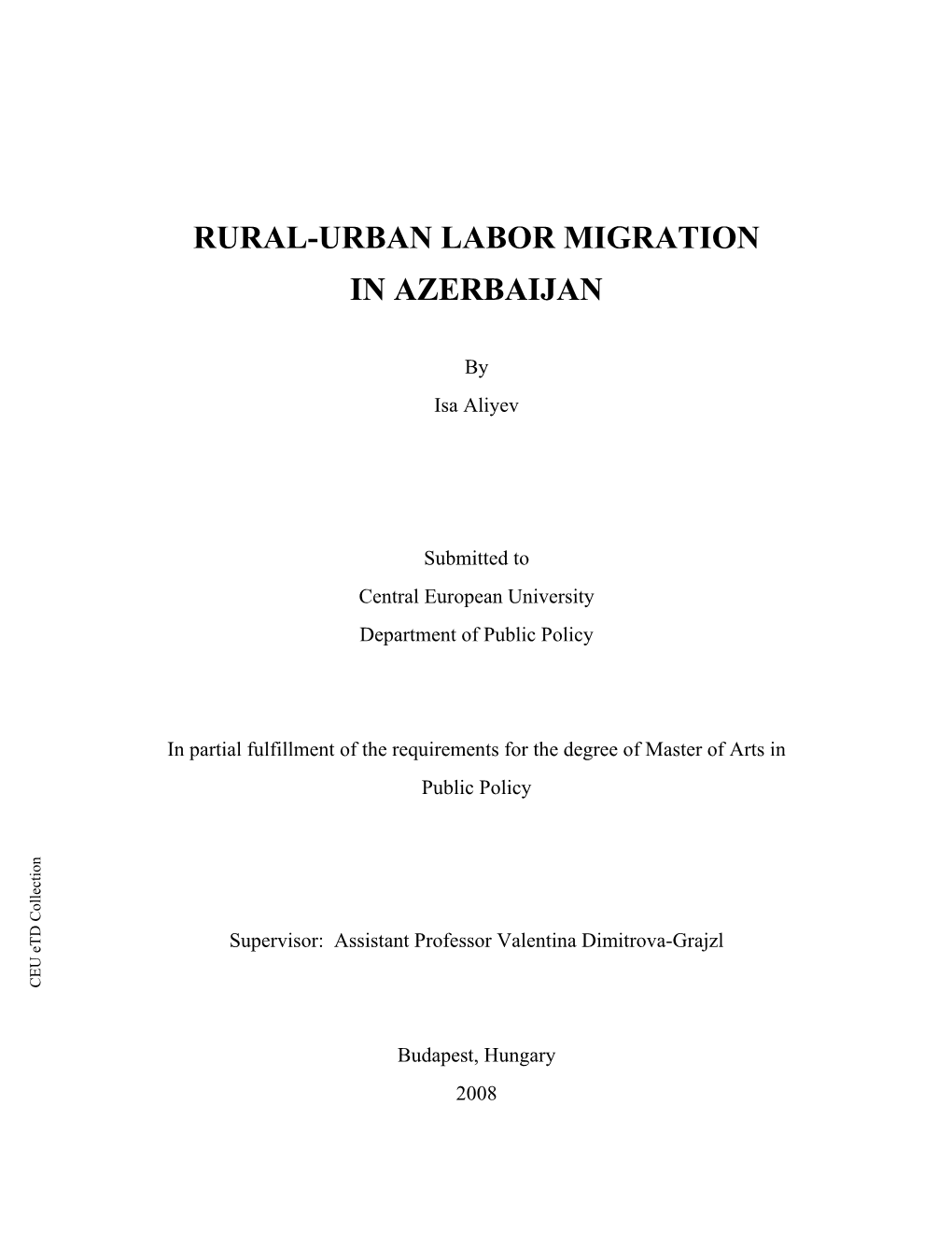 Rural-Urban Labor Migration in Azerbaijan