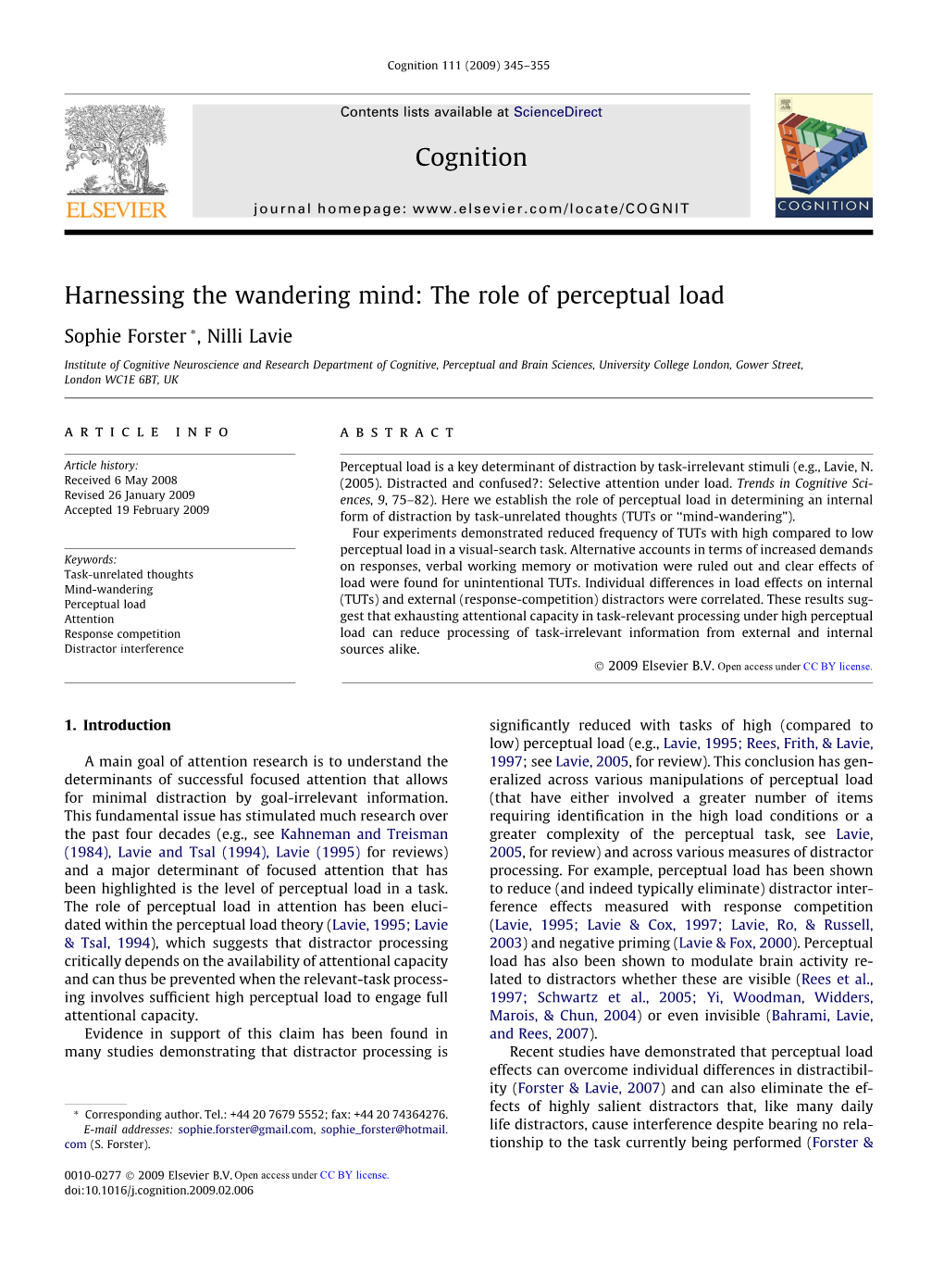 Harnessing the Wandering Mind: the Role of Perceptual Load