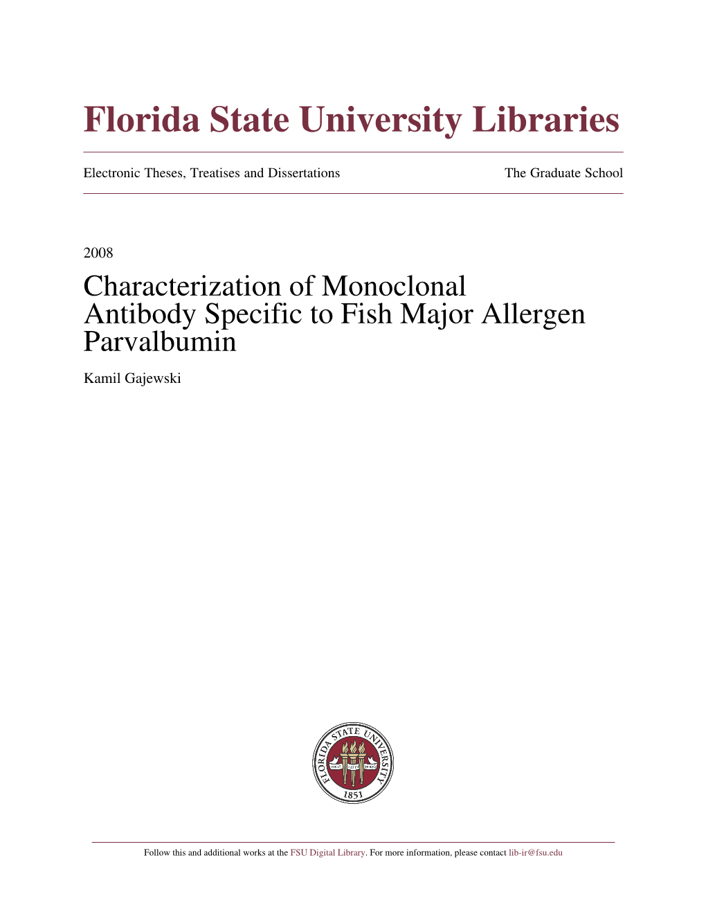 Characterization of Monoclonal Antibody Specific to Fish Major Allergen Parvalbumin Kamil Gajewski