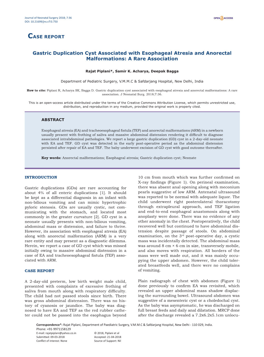 Gastric Duplication Cyst Associated with Esophageal Atresia and Anorectal Malformations: a Rare Association