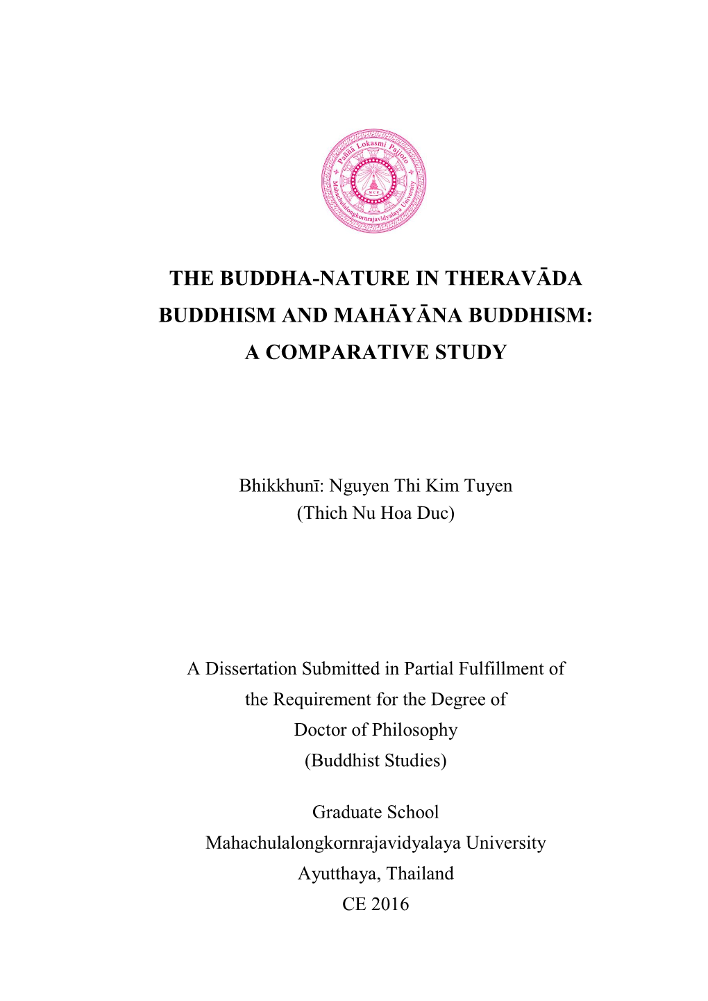 The Buddha-Nature in Theravāda Buddhism and Mahāyāna Buddhism: a Comparative Study