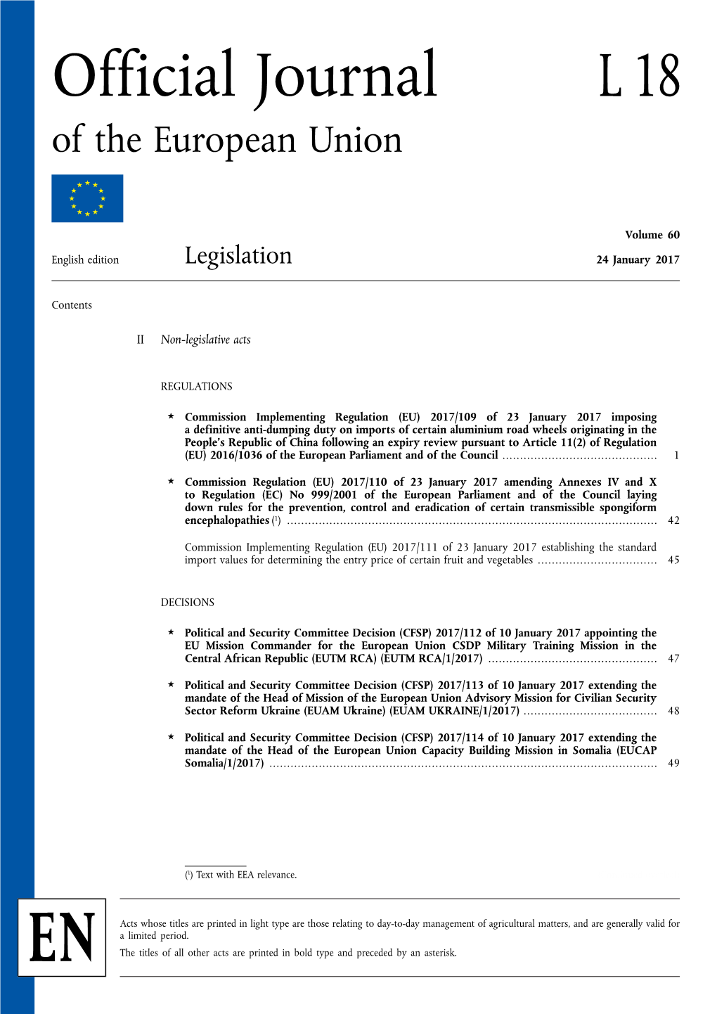 Official Journal L 18 of the European Union