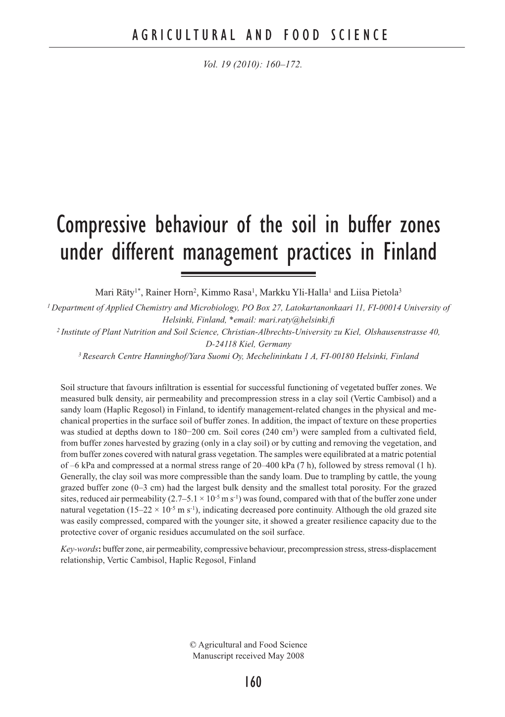 Compressive Behaviour of the Soil in Buffer Zones Under Different Management Practices in Finland