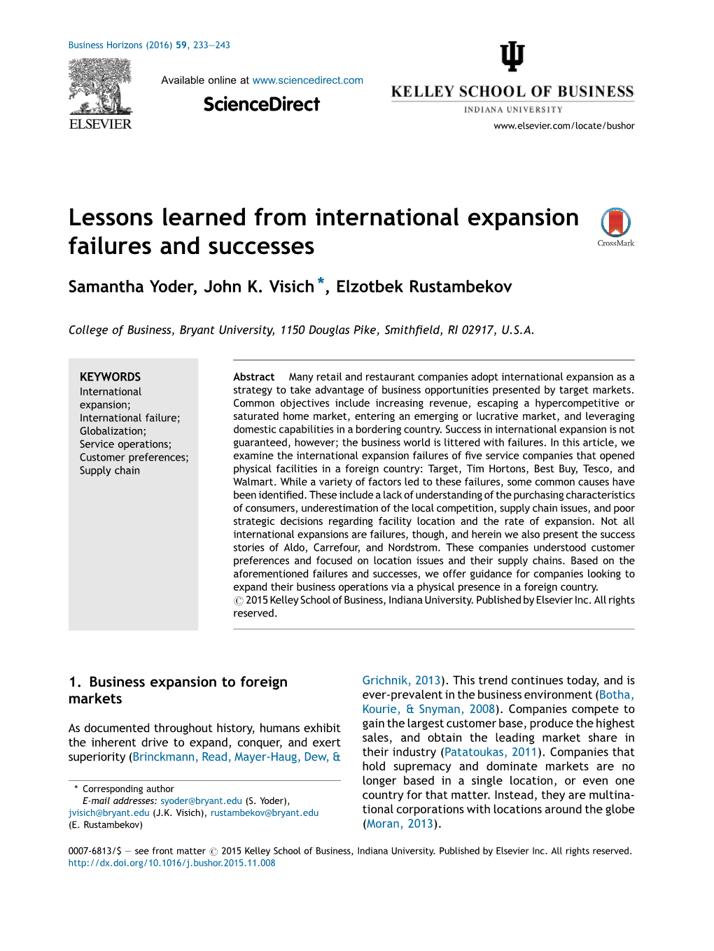 Lessons Learned from International Expansion Failures and Successes 235