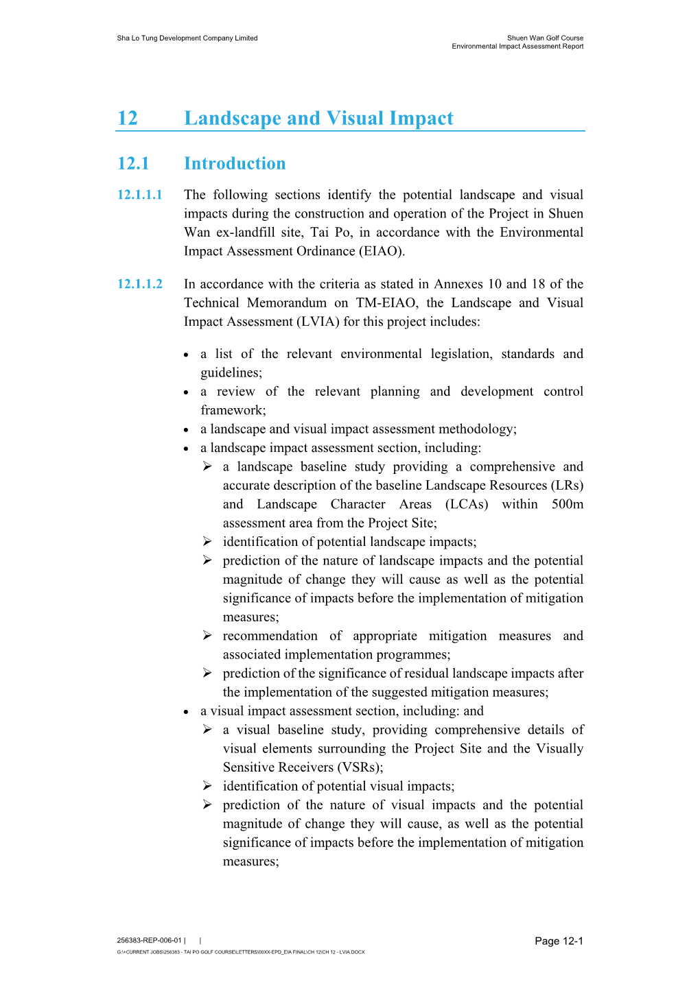 12 Landscape and Visual Impact 12-1