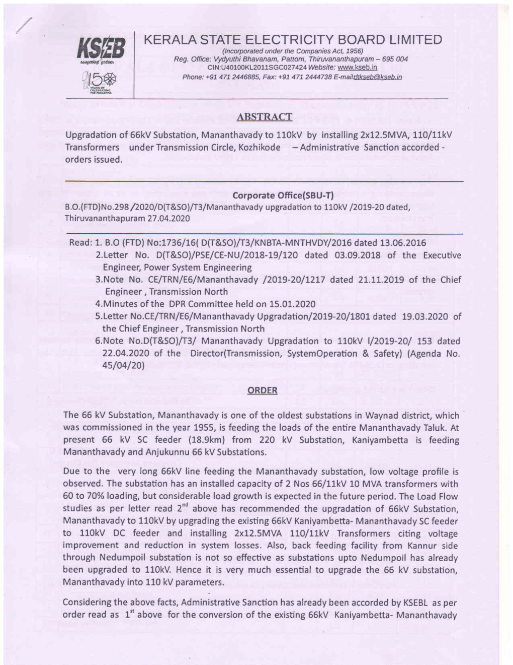 KERALA STATE ELECTRICITY BOARD LIMITED (Lncorporated Under the Companies Act, 1956) Reg