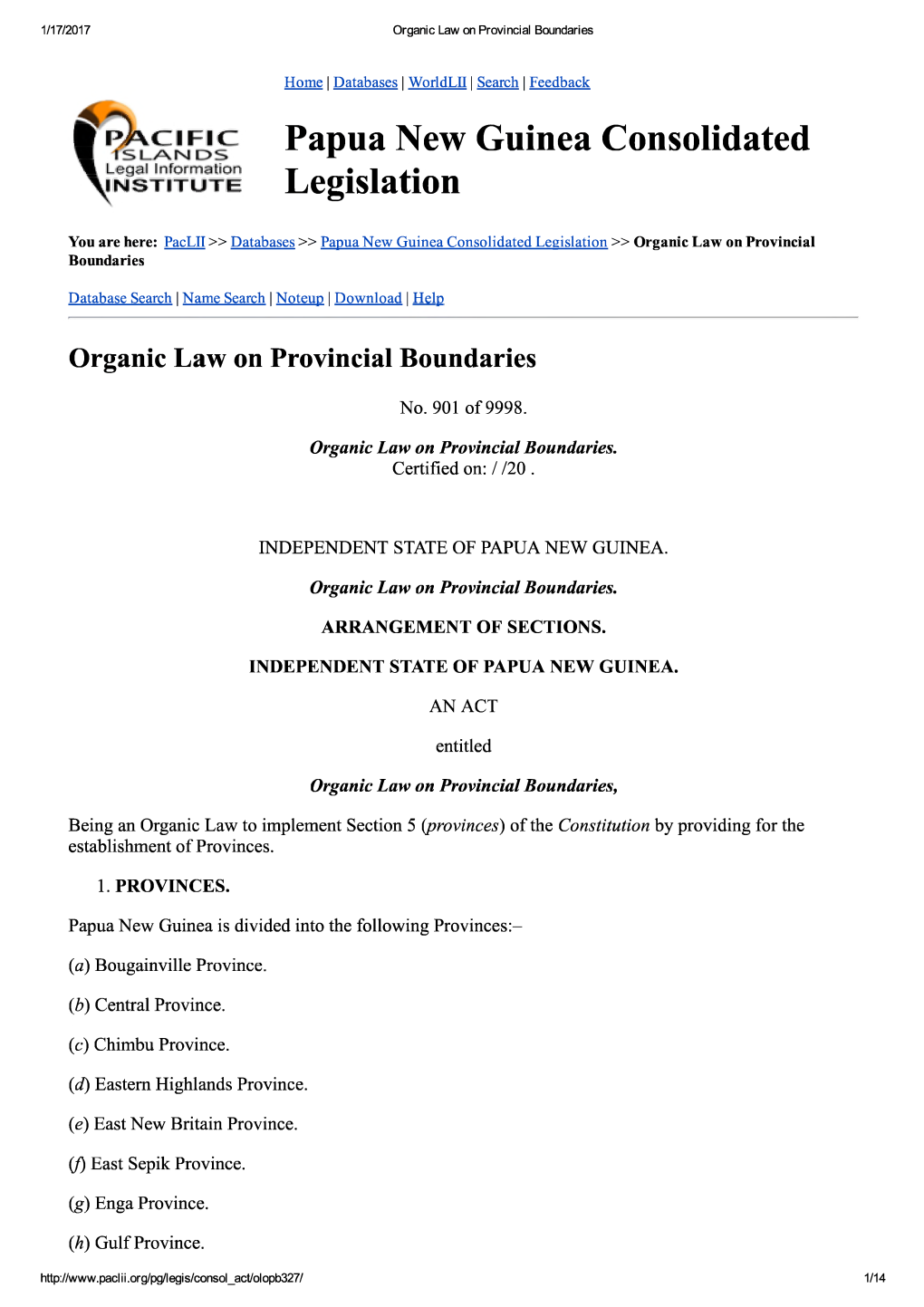 Organic Law on Provincial Boundaries