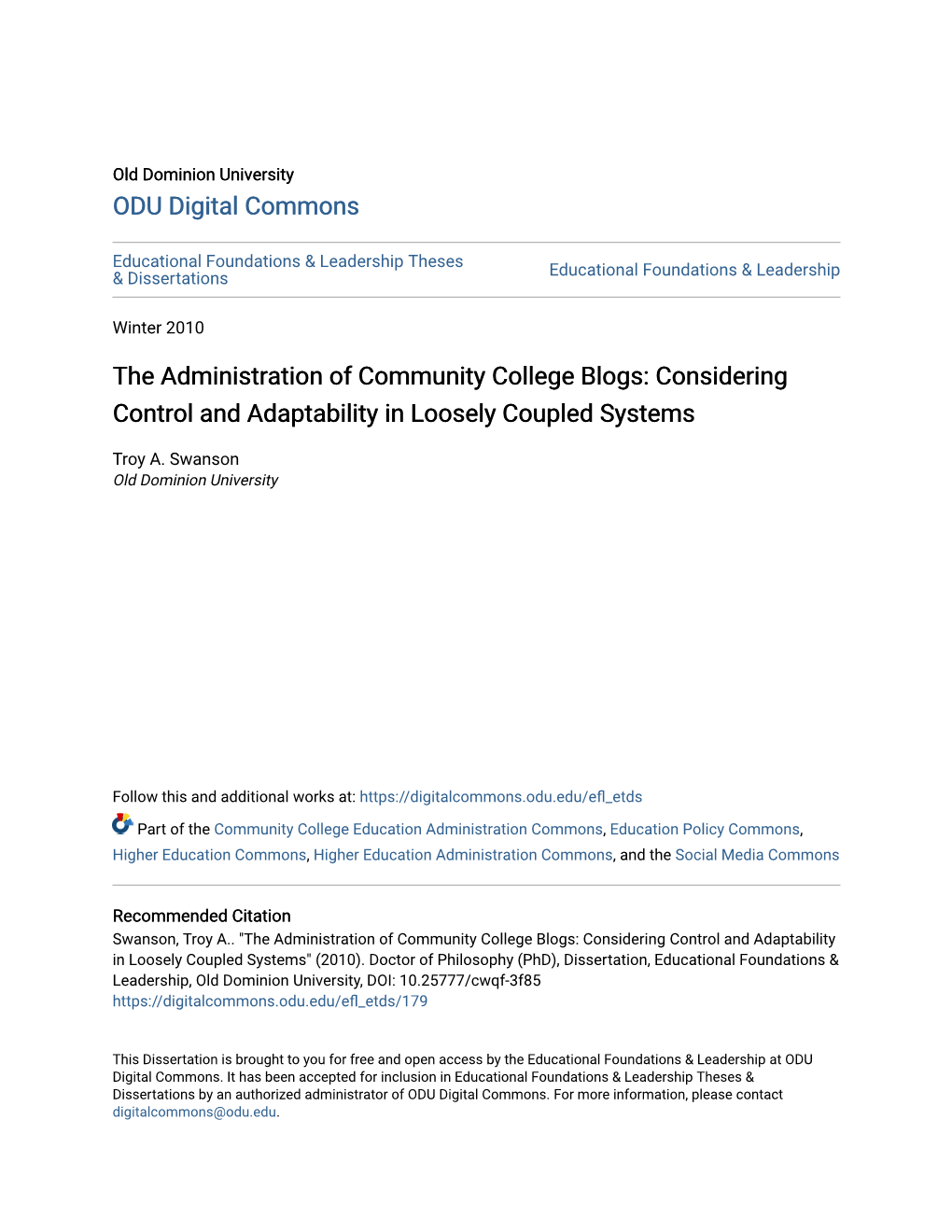 The Administration of Community College Blogs: Considering Control and Adaptability in Loosely Coupled Systems