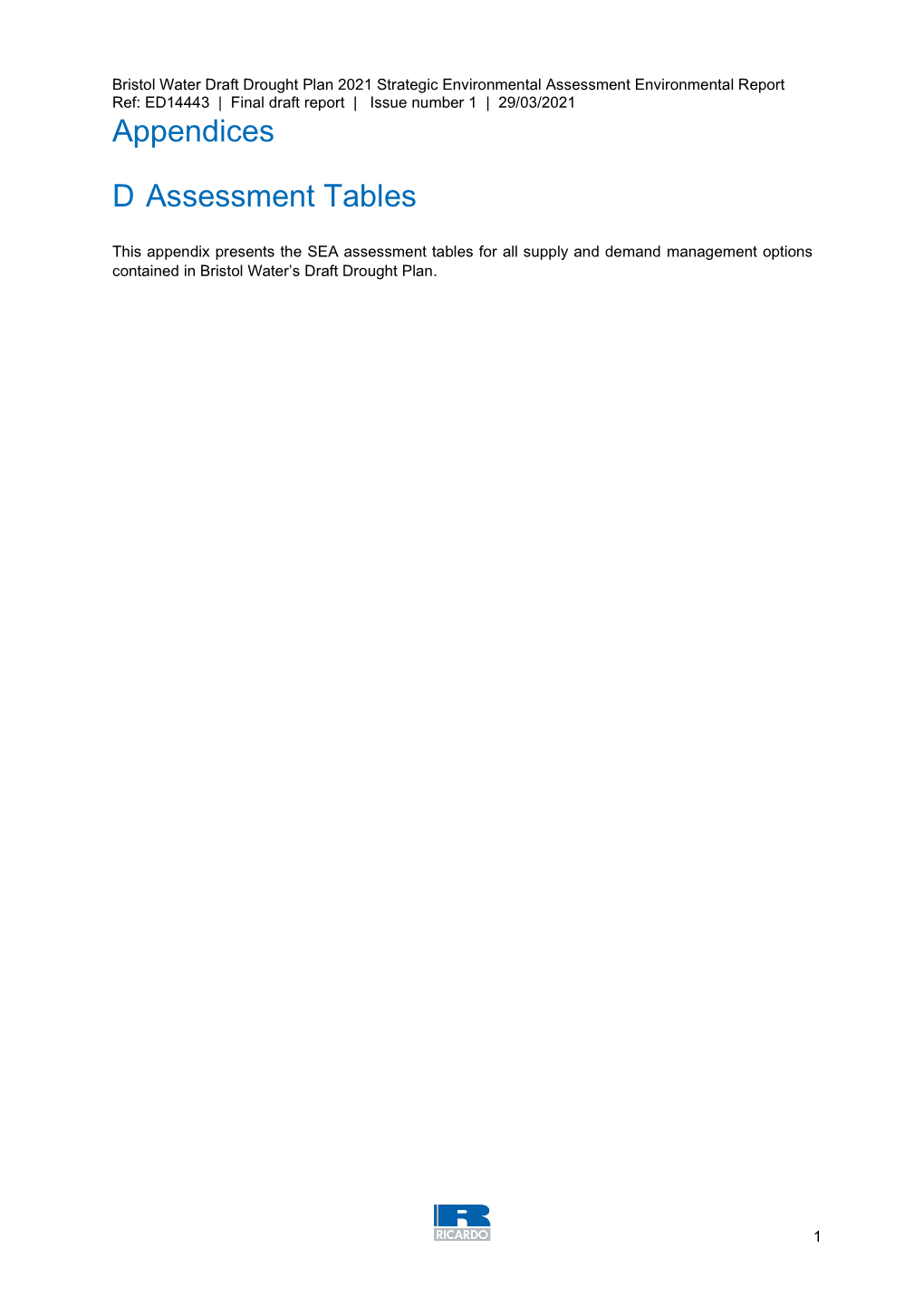 Appendices D Assessment Tables