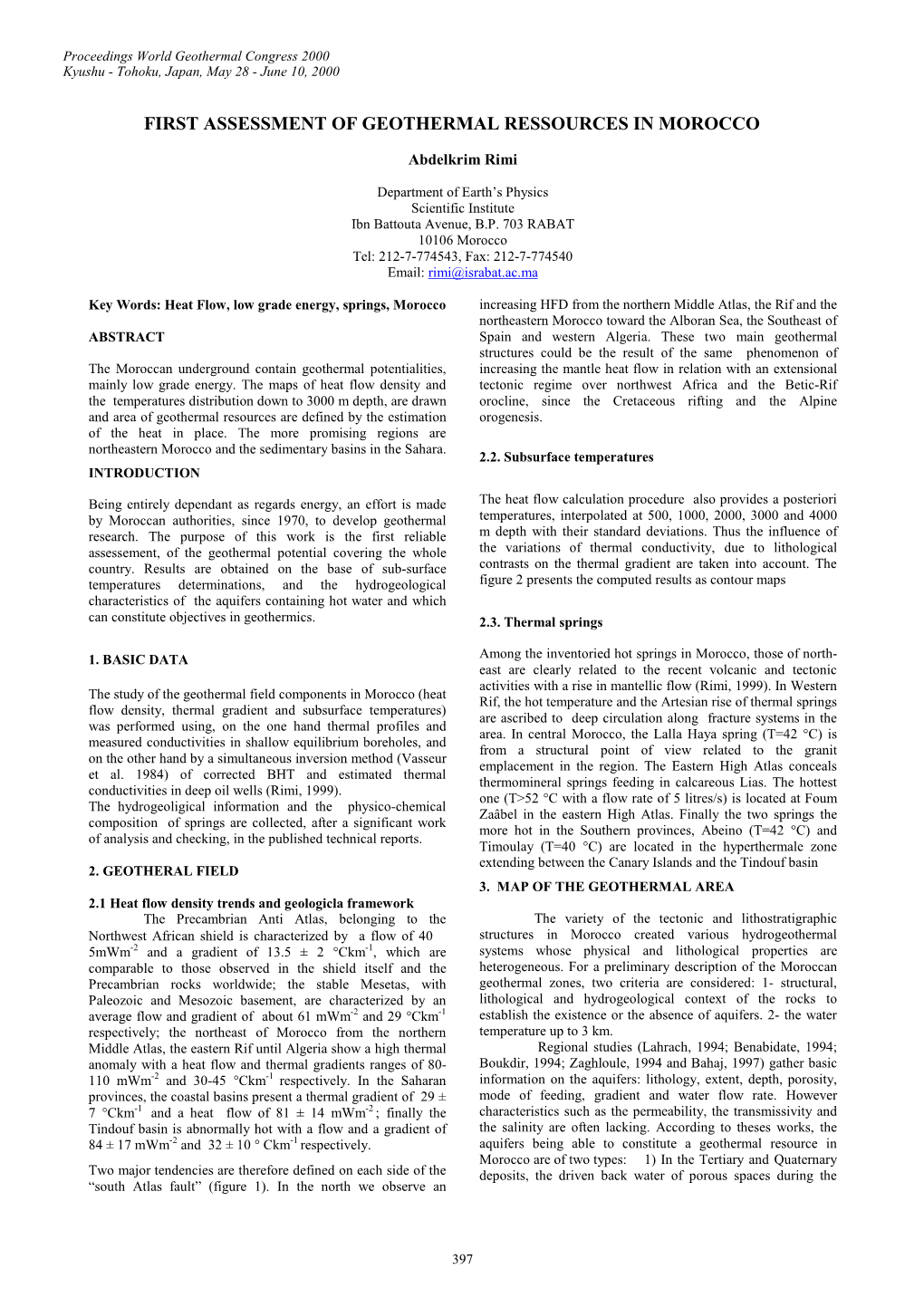 First Assessment of Geothermal Ressources in Morocco