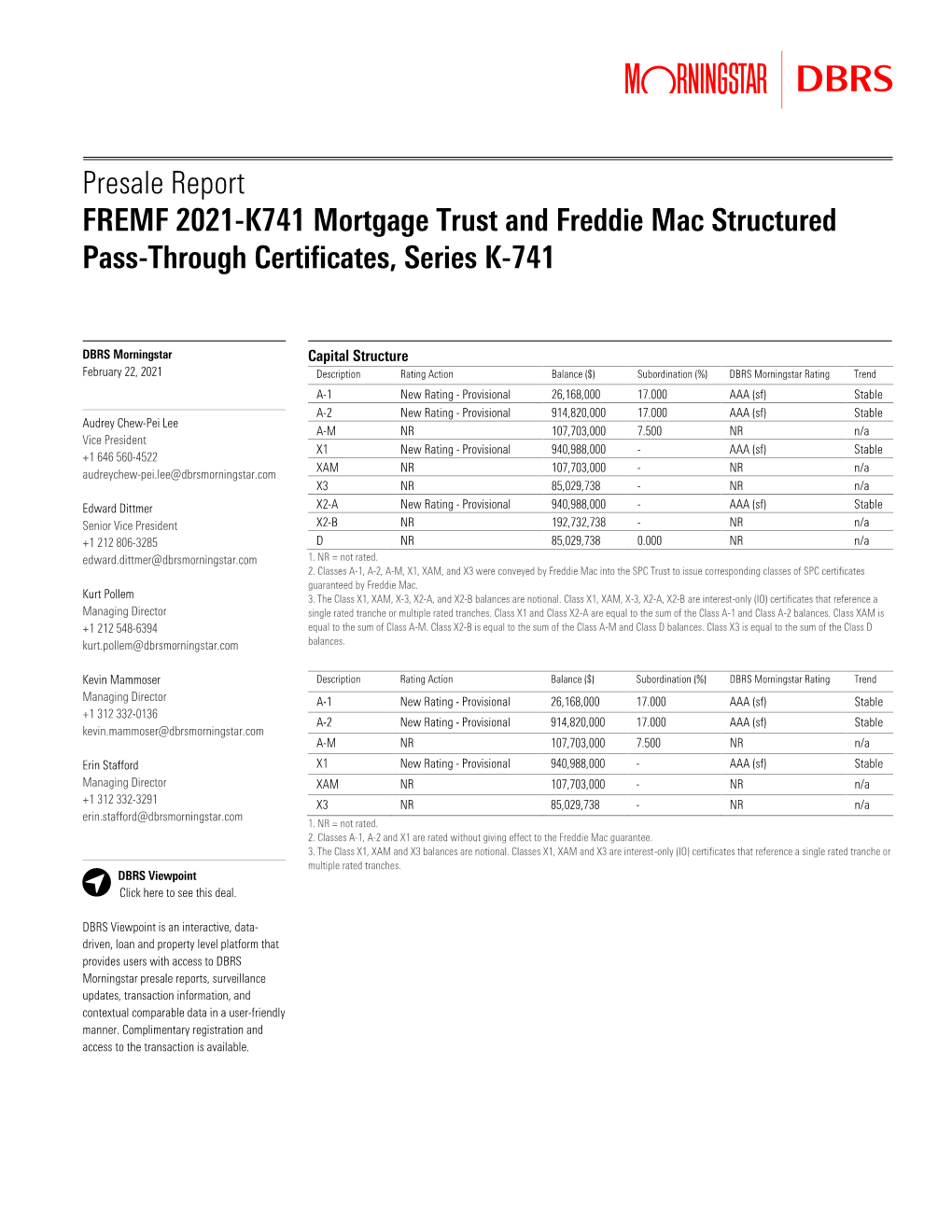 Presale Report FREMF 2021-K741 Mortgage Trust and Freddie Mac Structured Pass-Through Certificates, Series K-741