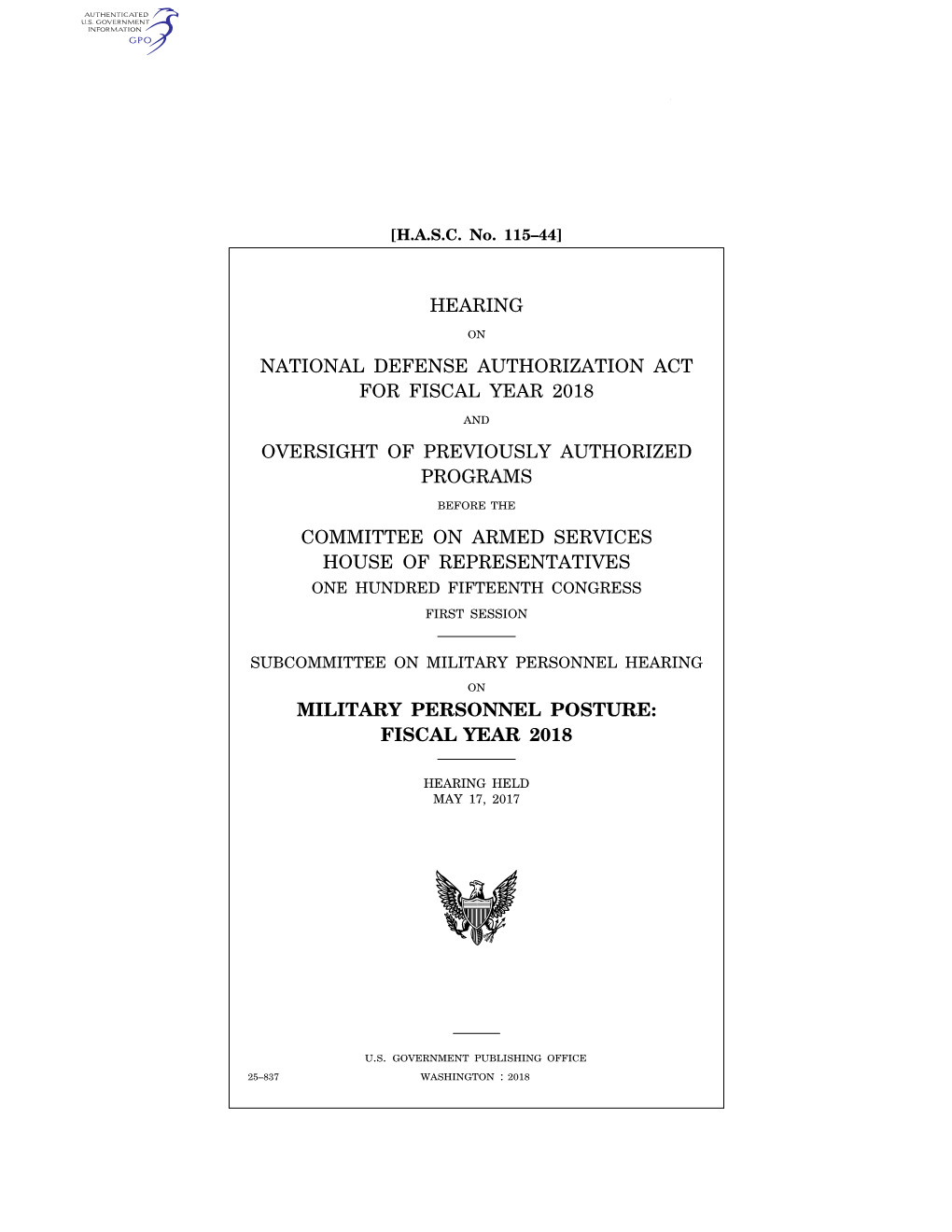 Hearing National Defense Authorization Act For