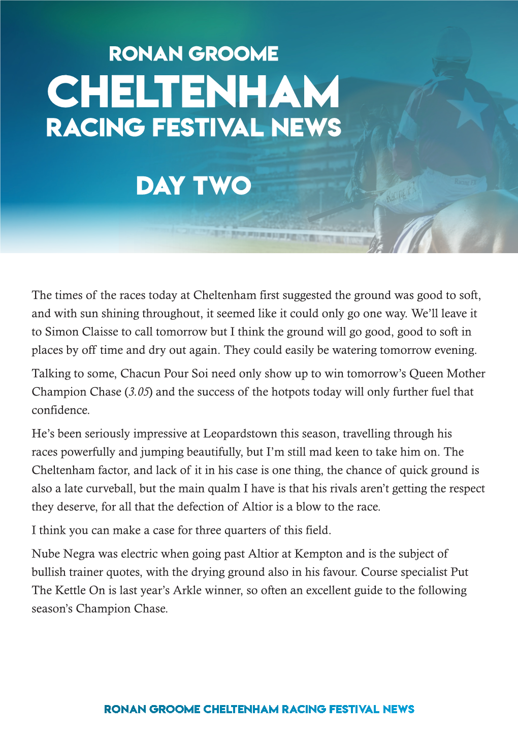 Ronan Groome Cheltenham Festival 2021 Day Two Analysis