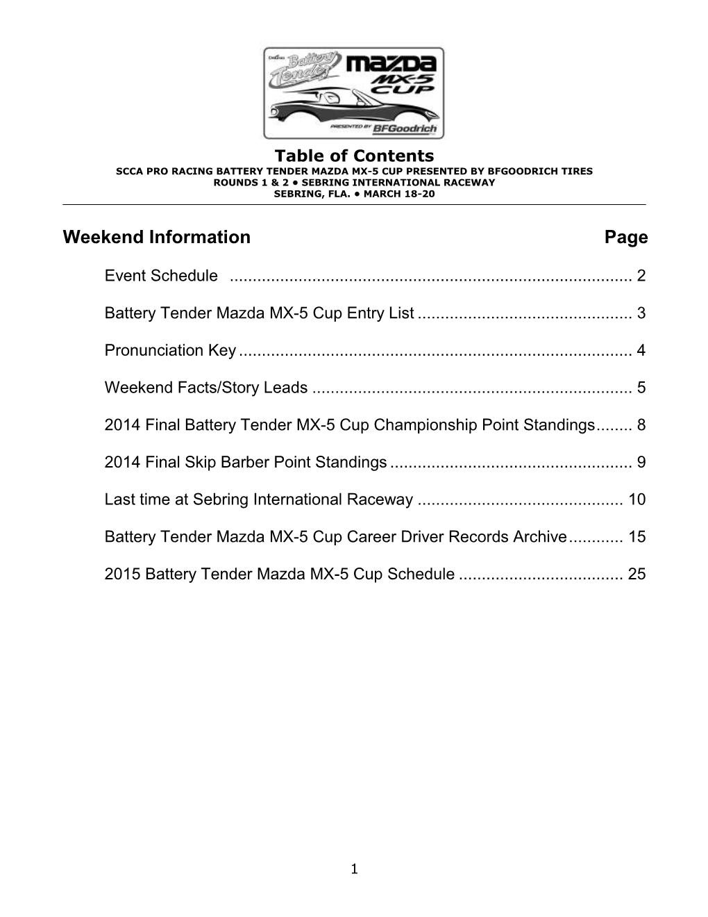 Weekend Information Page