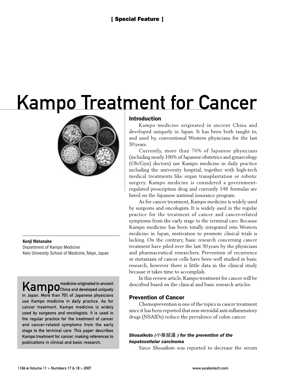 Kampo Treatment for Cancer Introduction Kampo Medicine Originated in Ancient China and Developed Uniquely in Japan