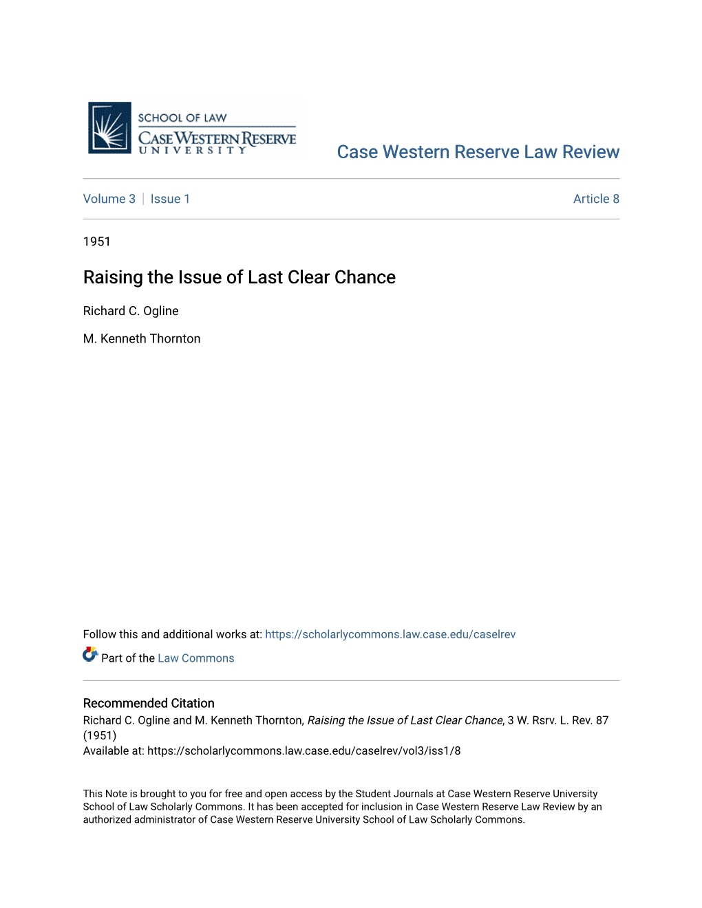 Raising the Issue of Last Clear Chance