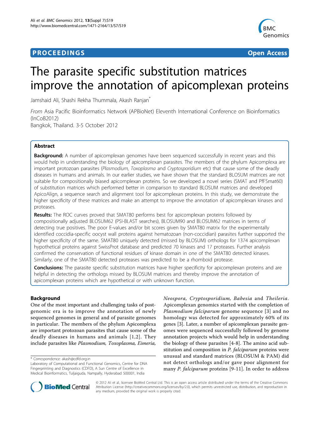 The Parasite Specific Substitution Matrices Improve the Annotation Of