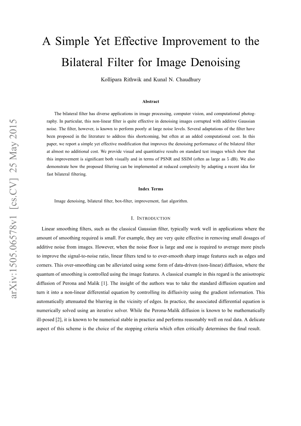 A Simple Yet Effective Improvement to the Bilateral Filter for Image