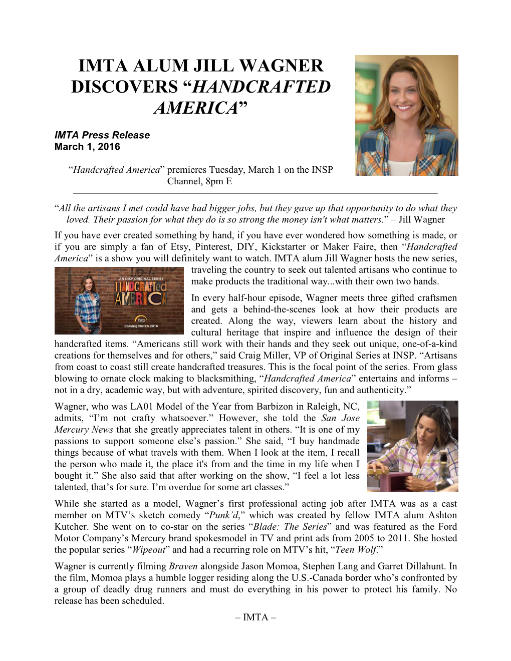 Imta Alum Jill Wagner Discovers “Handcrafted America”