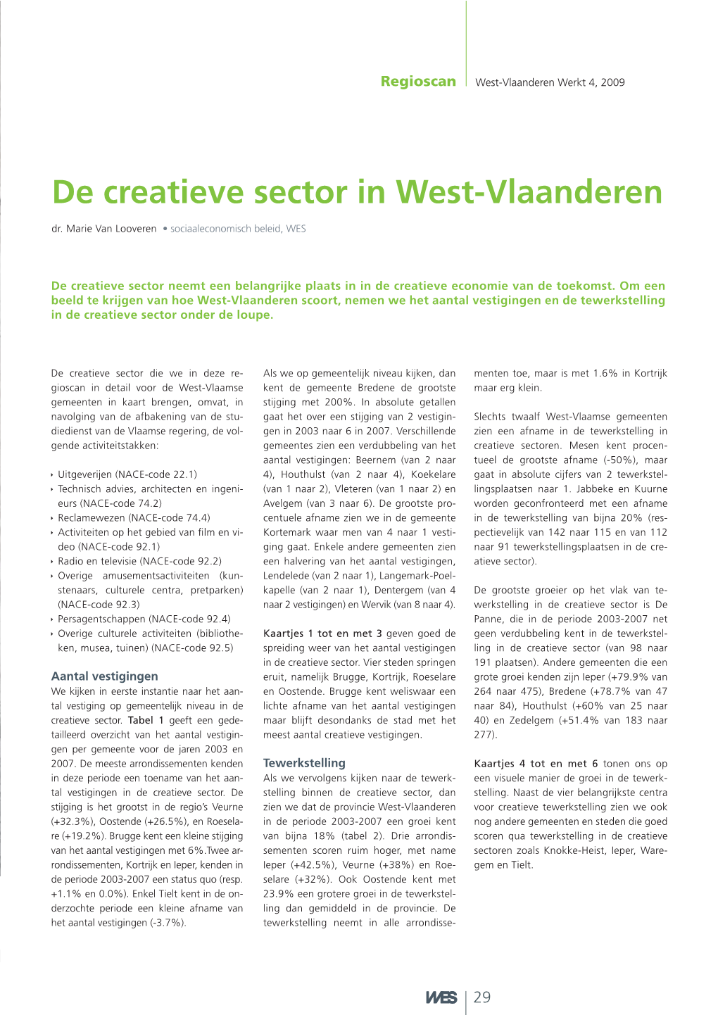 De Creatieve Sector in West-Vlaanderen Dr