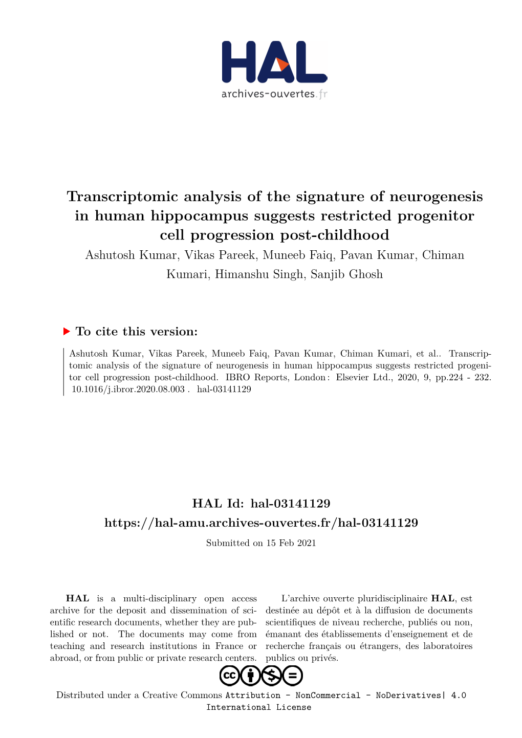 Transcriptomic Analysis of the Signature of Neurogenesis