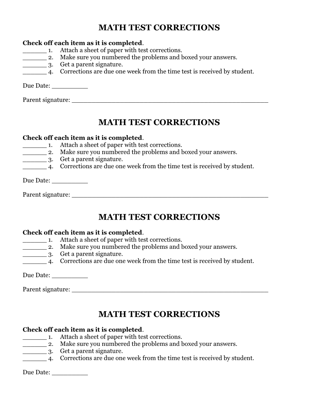 Math Test Corrections